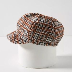 ANTHROPOLOGIE Brown Plaid Newsboy Cap Like New